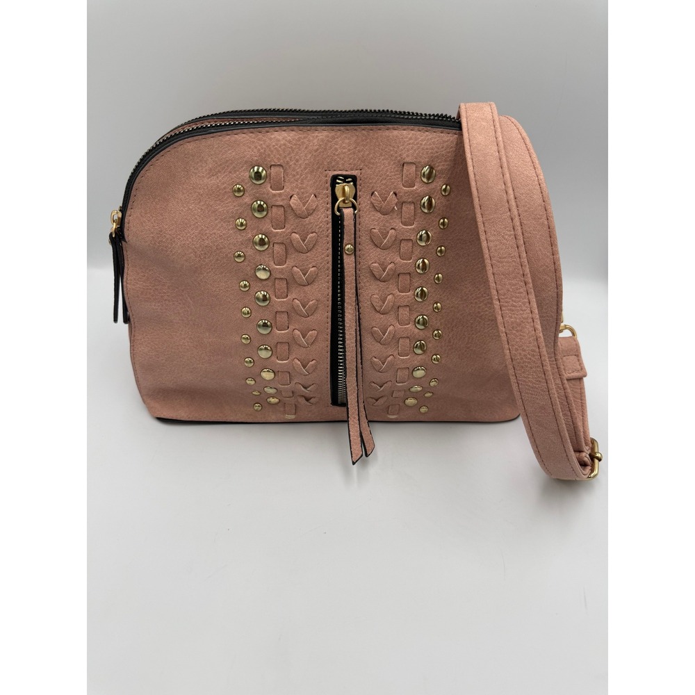 Sam & Hadley Blush Pink Studded Crossbody Purse Double Zip Boho Vegan Leather